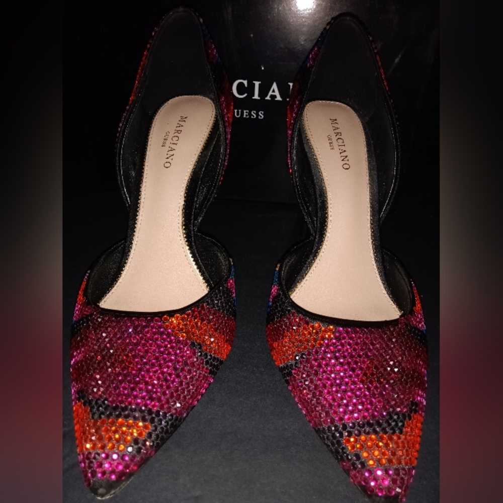 Marciano GUESS D’Orsay Heels Size 7 Pointed Toe Rhinestone Pumps Pink Red